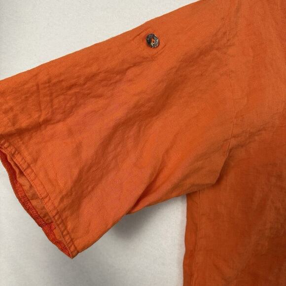 Vtg Linen Top Womens M Orange Preppy Quiet Luxury Fall Sustainable Boxy Crop - Picture 3 of 11